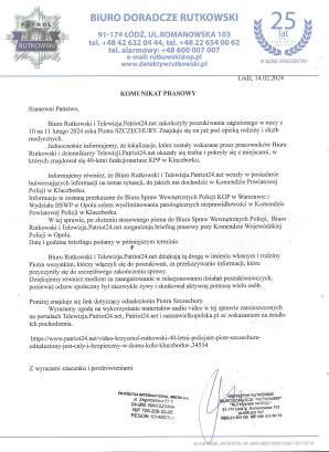 [VIDEO] Biuro Rutkowski i Telewizja.Patriot24.net zakończyły poszukiwania zaginionego w nocy z 10 na 11 lutego 2024 roku Piotra SZCZECHURY. Znajduje się on już pod opieką rodziny i służb medycznych