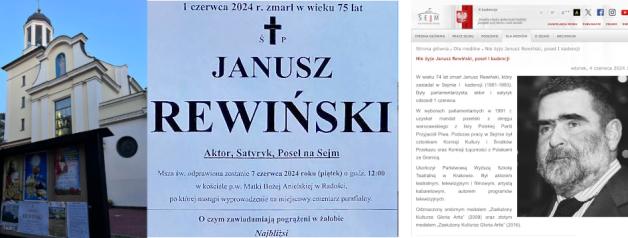 [VIDEO] Dziś żegnamy Janusza Rewińskiego. Uroczystości pogrzebowe o godz. 12:00 w Kościele pw. Matki Bożej Anielskiej w warszawskiej Radości. Następnie pogrzeb przy ul. Izbickiej i wspomnienia